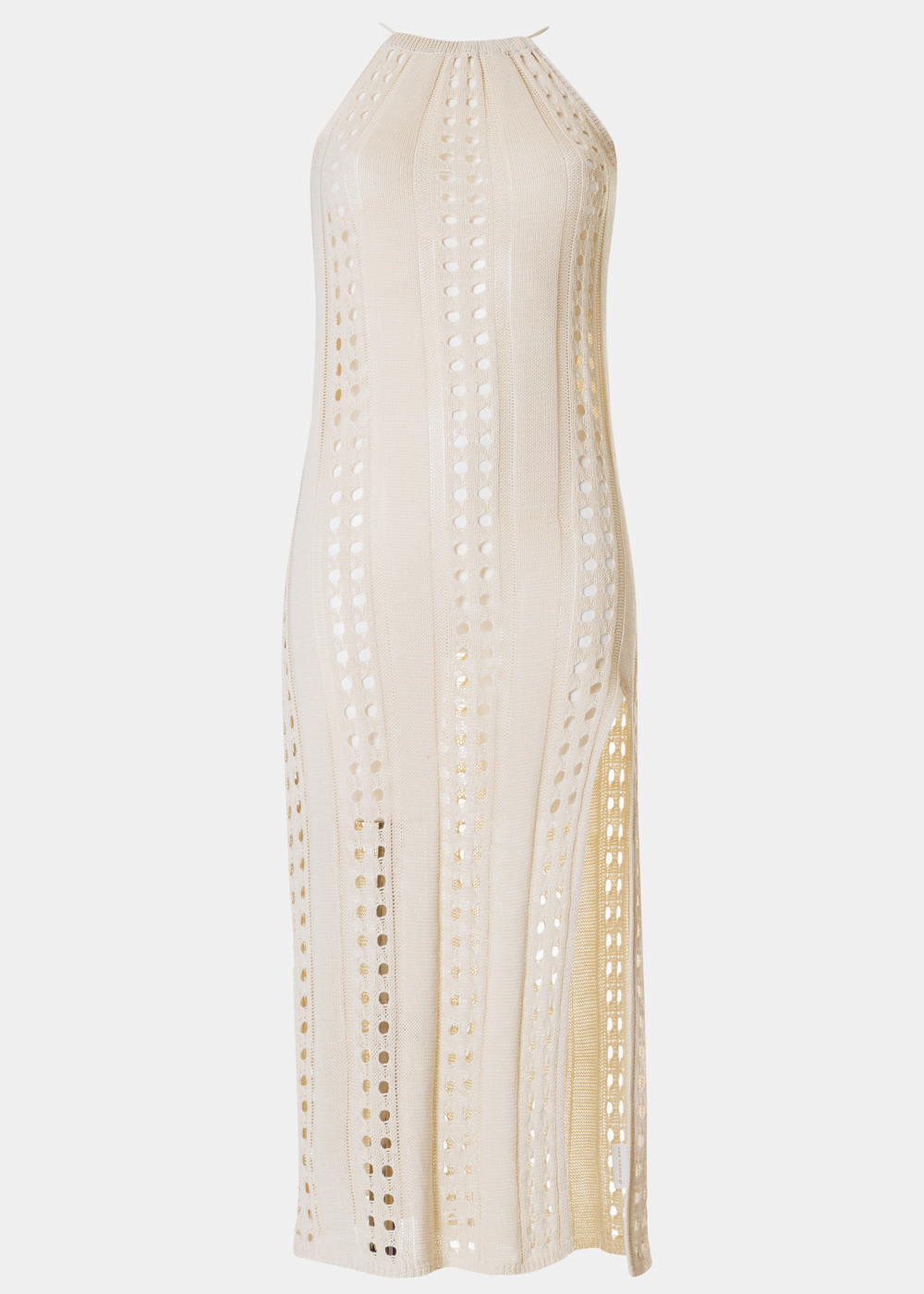 Beige Knitted Beachwear w/ Halter Neck 